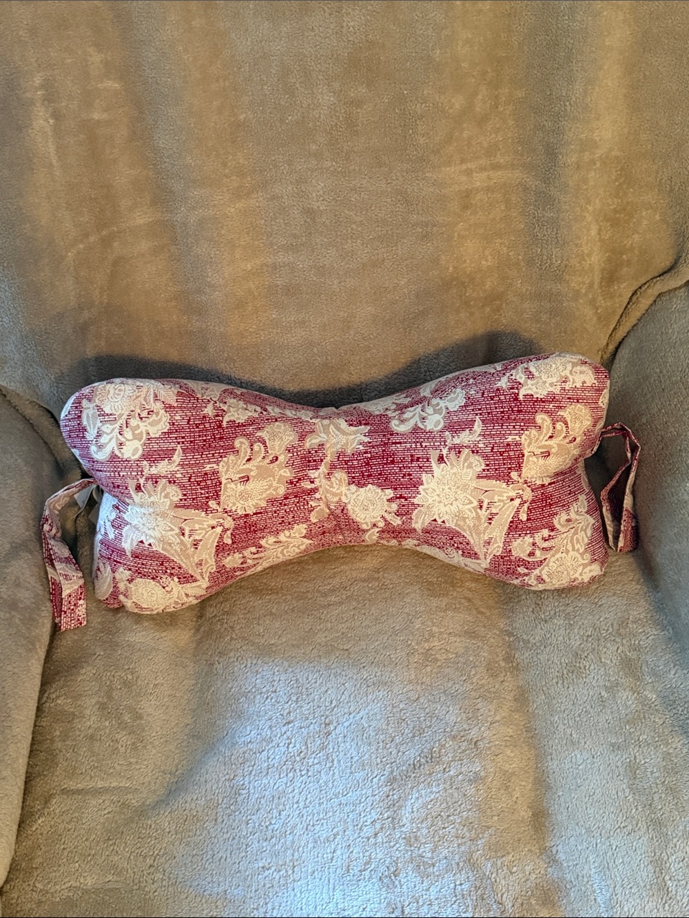 Burgundy and Cream Damask Neck Pillow with Handles